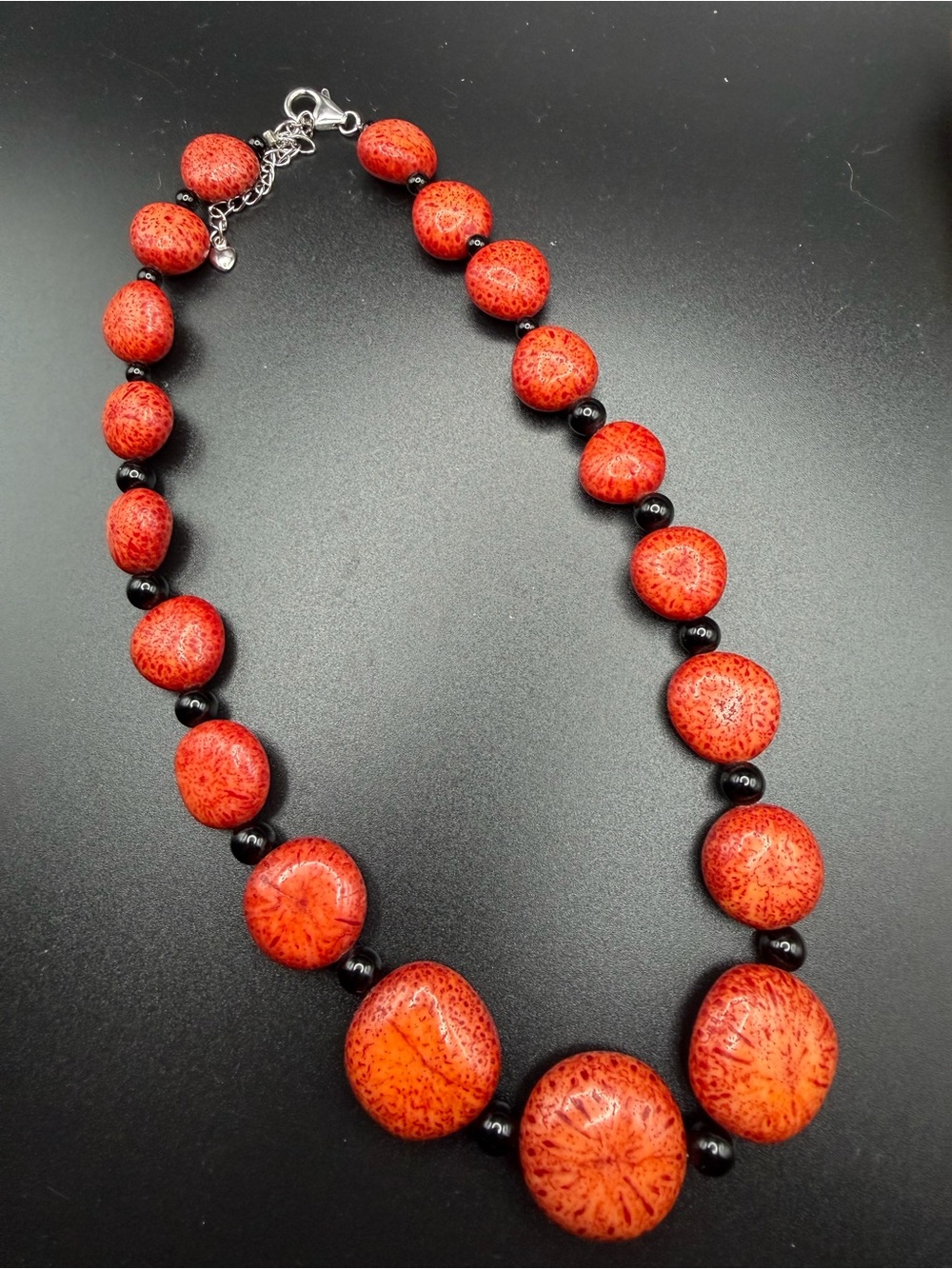Vintage Sponge Coral Necklace Sterling Silver 925 Black Beads 18”-21”